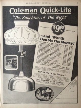 1923 Ad.  (xd25) Coleman Lamp Co.  Coleman Quick - Lite " The Sunshine Of The Night "