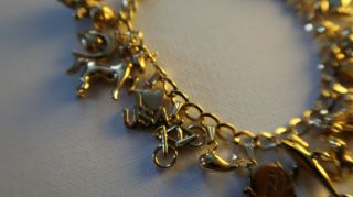 Vintage Gold Tone Charm Bracelet By Trifari 7 "