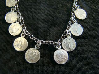 Vintage Coin Charm Bracelet Marked 925 Italy