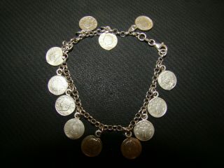 Vintage Coin Charm Bracelet Marked 925 Italy 2