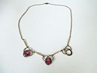 Antique Victorian Pink Paste Stone Drop Necklace 1/20 10k Gf - Stone Missing