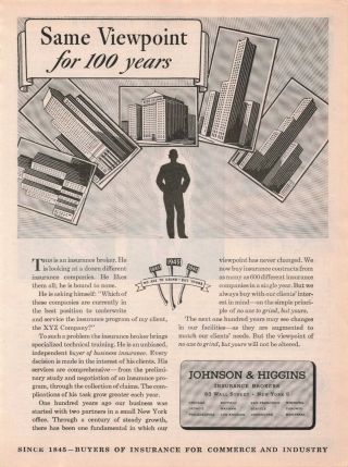 Circa 1945 Print Ad Johnson & Higgins Insurance Brokers Wall Street N.  Y.  Wwii