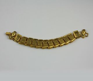 Vintage 10 Ten Commandments Religious Gold Tone Slider Charm Bracelet