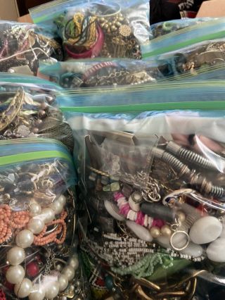 One 6 Lb Bag Craft Junk Jewelry - Some Broken/ Some Wearable - Craft/repair/wear
