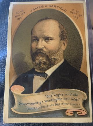 President Garfield Victorian Trade Card Civil War 9th Cavalry Osceola Iowa Ia.