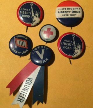 5 Ww I World War I Us Liberty War Bond Pinback Buttons