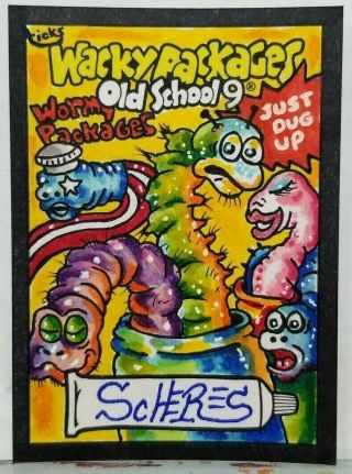 Wacky Packages Old School 9 Sketch Card Wormy Packages Scheres Topps
