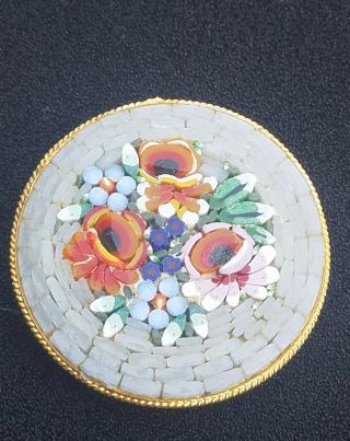 Vintage Italy Micro Mosaic Glass Tile Floral Bouquet Pin Brooch