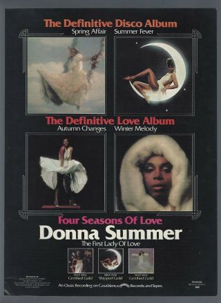 Donna Summer Four Seasons Of Love 1977 Small Poster Type Ad,  Promo Advert