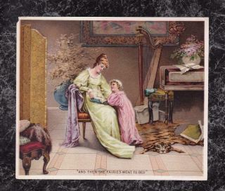 1894 Victorian Trade Card Hires Rootbeer Mother Reads Fairies Bedtime Story 6x5