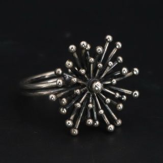 Vtg Sterling Silver Beau Modernist Starburst Pebbled Ring Size 5.  5 - 3.  5g