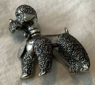 Vintage Sterling Silver Dancraft Poodle Brooch Pin With Dangle Dog Tag