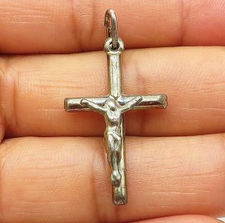 925 Sterling Silver - Vintage Crucifix Religious Cross Drop Pendant - P6961
