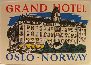 Luggage Label Grand Hotel Oslo Norway Colorful Poster Style