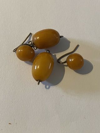 Antique Butterscotch Amber Beads Earrings Gold And Silver Wires Broken Victorian