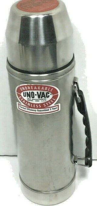 Uno Vac 1 Qt Thermos Stainless Steel Vacuum Union W/box Vintage