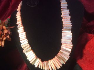 Vintage Pink Mother of Pearl Shell Necklace Graduate Branch Bead Estate Jewelry 2