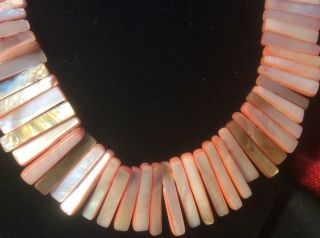 Vintage Pink Mother of Pearl Shell Necklace Graduate Branch Bead Estate Jewelry 3