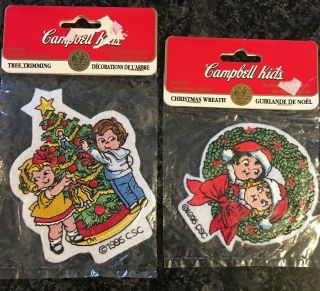 2 Campbells Soup Kids Christmas Patches 1995 Old Stock Tree Trimming Wreath