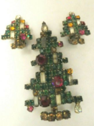 Vintage Weiss Large 6 Candle Christmas Tree Pin With Earrings
