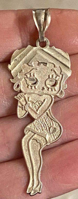 Large Vintage Adorable Betty Boop Sterling Silver Figural Pendant 2 - 1/8” Long