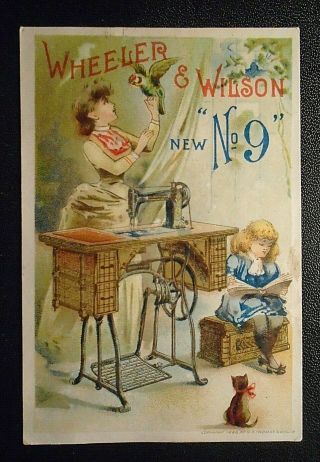 Graphic Victorian Trade Card Advertising Wheeler & Wilson 9 Sewing Machines