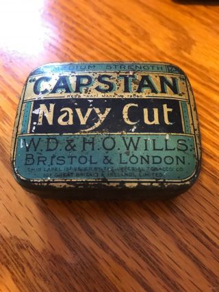 c1910 W.  D & H.  O Wills “CAPSTAN” Navy Cut Cigarette Tobacco 1 oz Tin - Empty 2