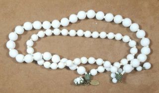 Vintage Miriam Haskell White Glass Double Strand Bead Necklace