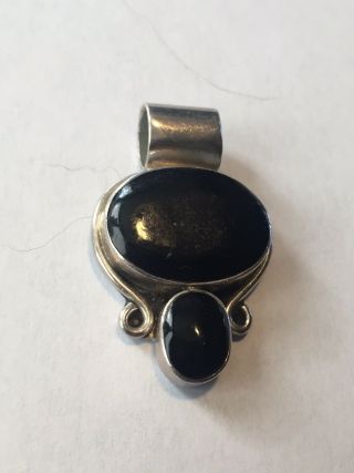 Vintage Mexican Sterling Silver And Black Onyx Pendant 925