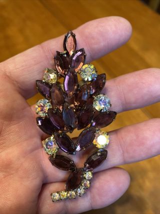 Vintage Sparkly Prong Set Purple Marquise & Round A/b Rhinestone Floral Brooch
