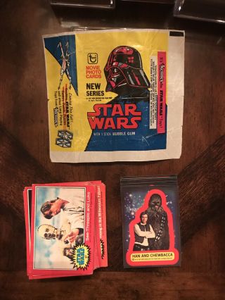 1977 Vintage Topps Star Wars Cards Complete Red Series 2 W/ Stickers & Wrapper