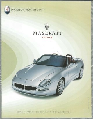 2002 Maserati Spyder Advertisement,  2 - Door Convertible,  Top Down,  Print Ad