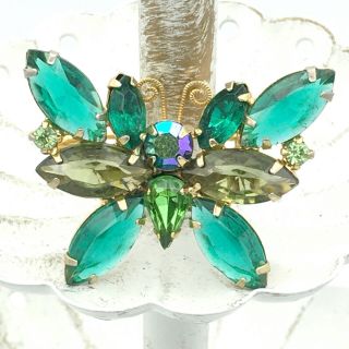 Juliana D&e Vintage Butterfly Pin - Ab Green Rhinestone Open Back Texture Brooch