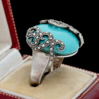 Antique Vintage Deco 925 Sterling Silver Persian Turquoise Band Ring Sz 7.  5 9.  2g