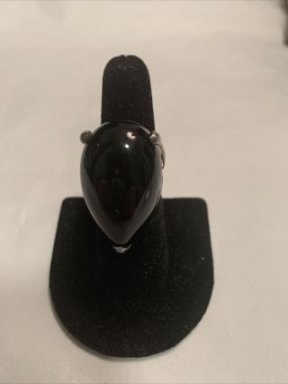 Vintage Estate Pear Shape Massive Black Onyx Ring Sterling Silver???