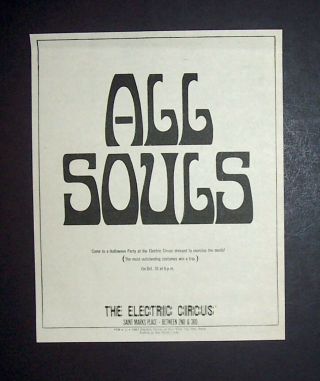 Electric Circus,  Nyc St.  Marks Club,  Halloween Party 1967 Small Poster Type Ad