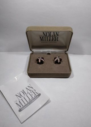 Vintage Nolan Miller Gold Tone Red Garnet Earrings With Box And