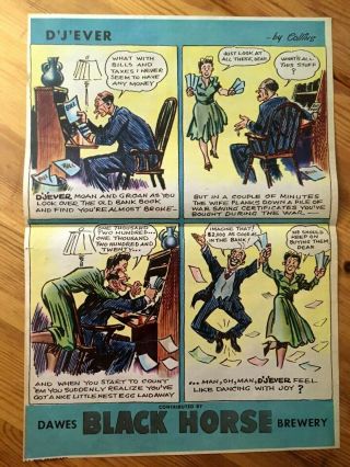1945 Canada Canadian Ad Dawes Black Horse Ale Beer Brewery Comic