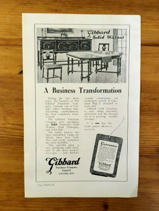 1923 Canada Canadian Ad Gibbard Furniture Company Napanee Ontario