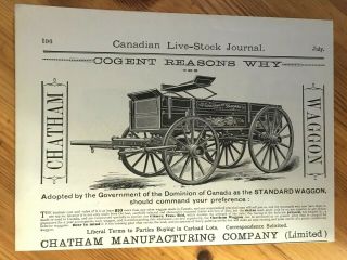 1885 Canada Canadian Ad Chatham Farm Wagon Buggy Ontario