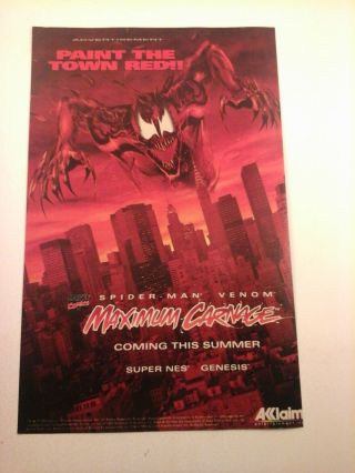 1994 Video Game Print Ad - Spider - Man / Venom - Maximum Carnage - Snes Genesis