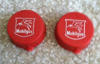 2 Mobilgas Red Plastic Bottle Caps With Pegasus Logo