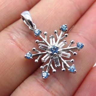Alwand Vahan 925 Sterling Silver White & Blue Topaz Gem Snowflake Pendant