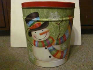 Snowman Empty Popcorn Tin 11 1/2 "