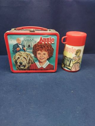 Vintage 1981 Aladdin Little Orphan Annie Lunchbox Metal Tin Lunch With Thermos