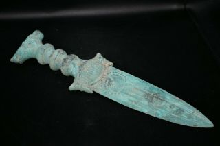Large Ancient Bactrian Bronze Dagger with 2 Lion Heads on the Handle Length 30cm 3