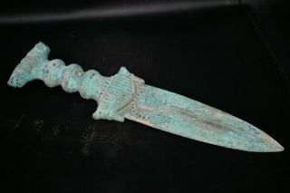Large Ancient Bactrian Bronze Dagger with 2 Lion Heads on the Handle Length 30cm 4