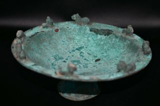 Ancient Bactrian Bronze Bowl with Multiple Lion Figurines on the Edges 2