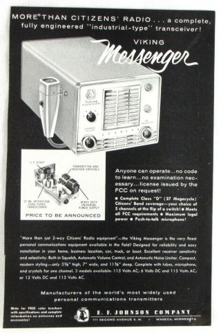 Vintage 1959 Ef Johnson Viking Messenger Transceiver Cb Radio Print Ad