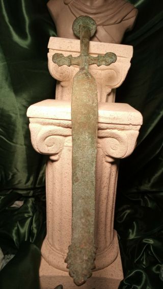 MUSEUM GRADE 1200 B.  C.  ANCIENT LURISTAN BRONZE SHORT SWORD DAGGER RAMS HEADS 2